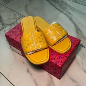 yellow Tory Burch slides